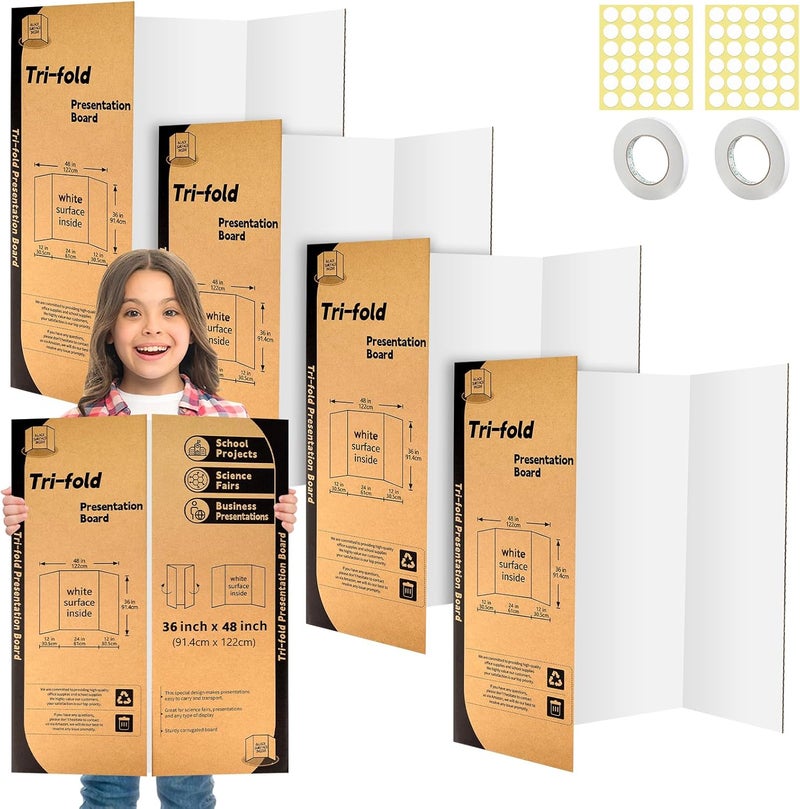 IKAYAS 4 Pack Trifold Poster Board 48" X 36", Single sided White Poster Boards, Science Fair Display Boards Posterboard Foamboard for Mounting, Prints,Art,Display,Projects Classroom Supplies - Image 1